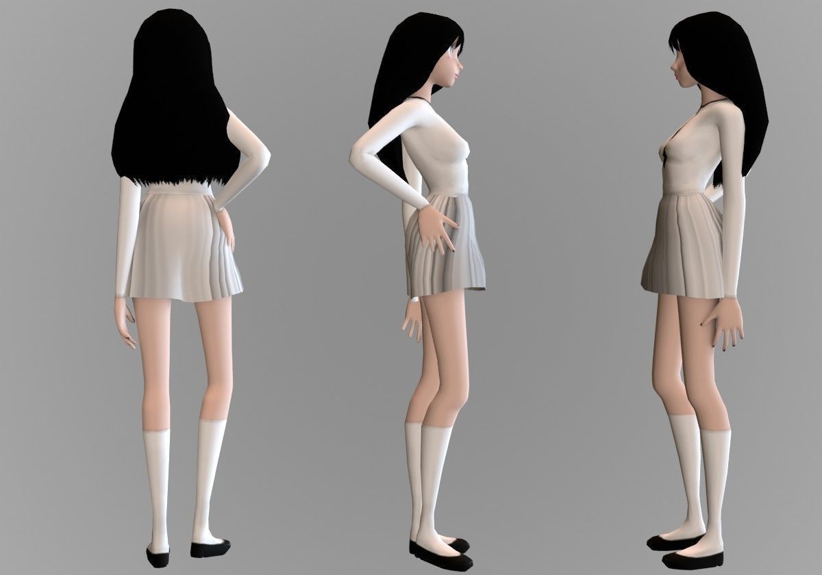 anime girl posture Low-poly 3D model_1