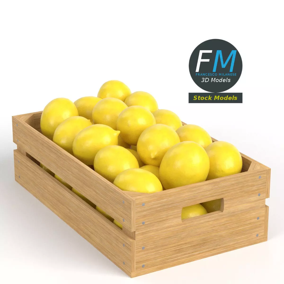 Lemons in a wooden crate 3D model_0