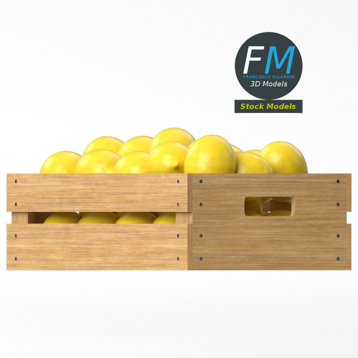Lemons in a wooden crate 3D model_5