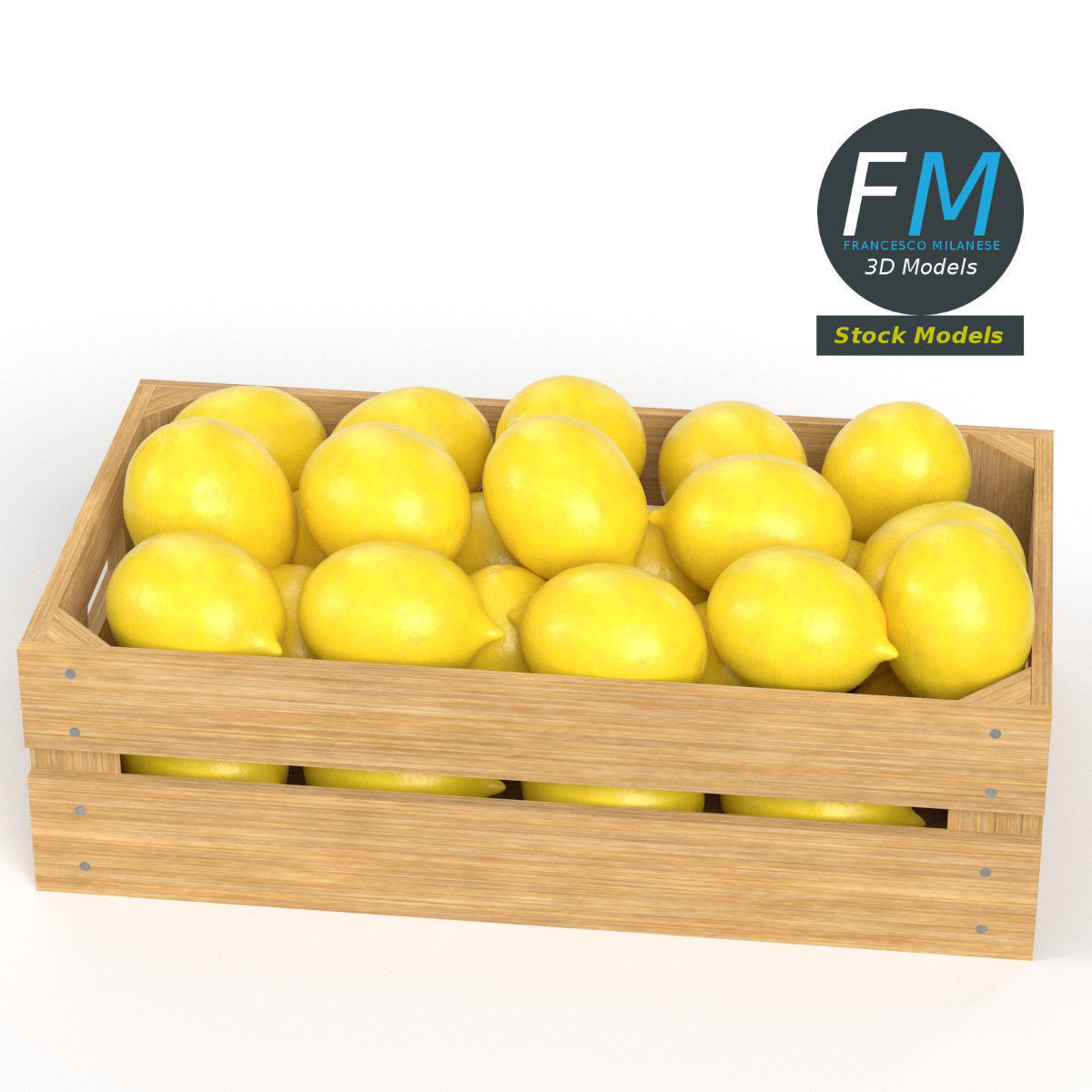 Lemons in a wooden crate 3D model_2