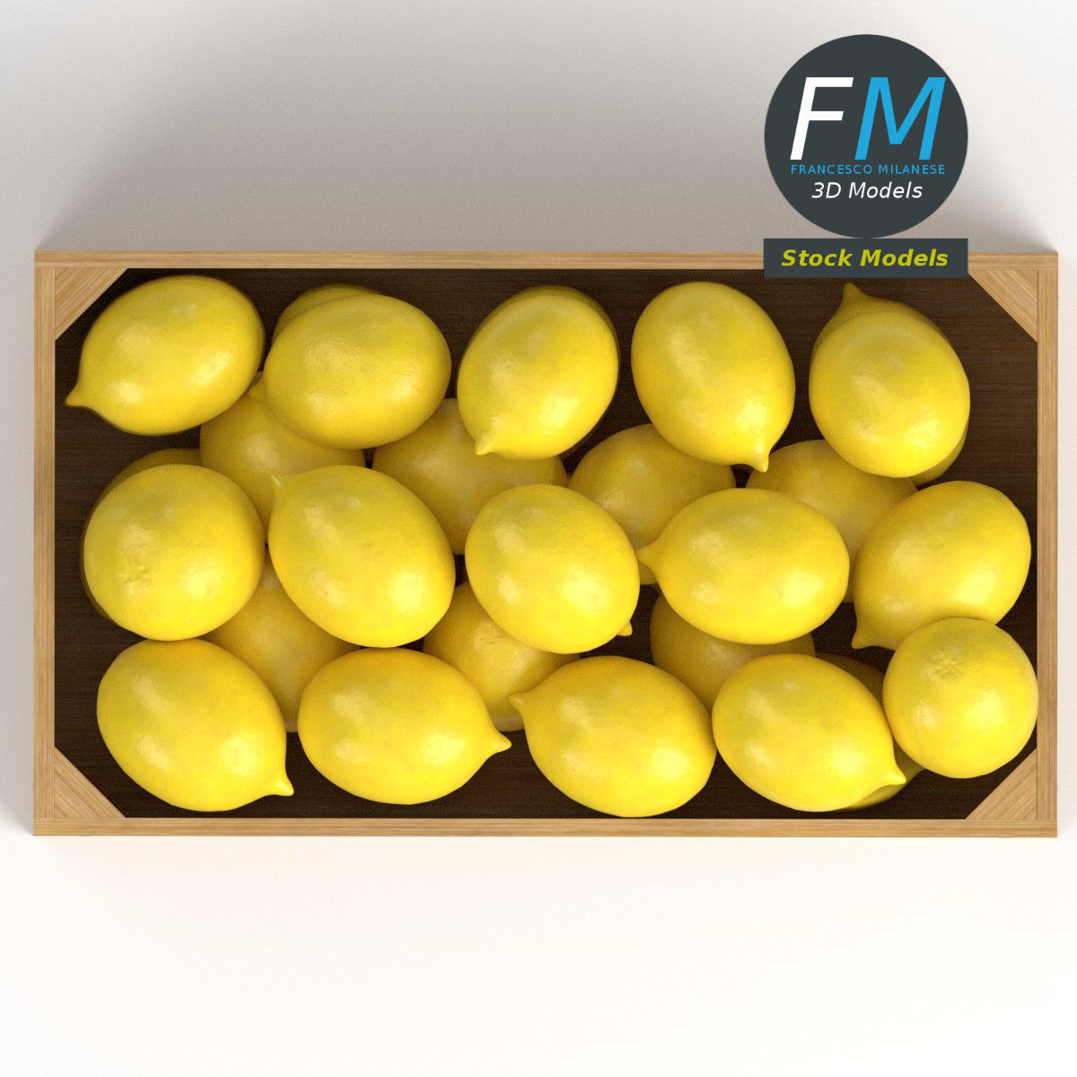 Lemons in a wooden crate 3D model_6