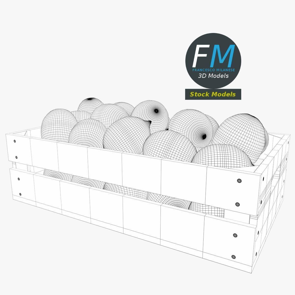 Lemons in a wooden crate 3D model_7