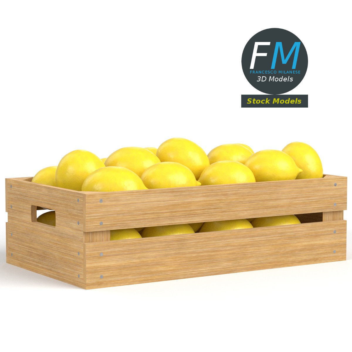 Lemons in a wooden crate 3D model_3