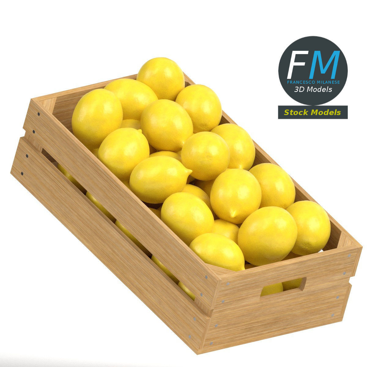 Lemons in a wooden crate 3D model_4