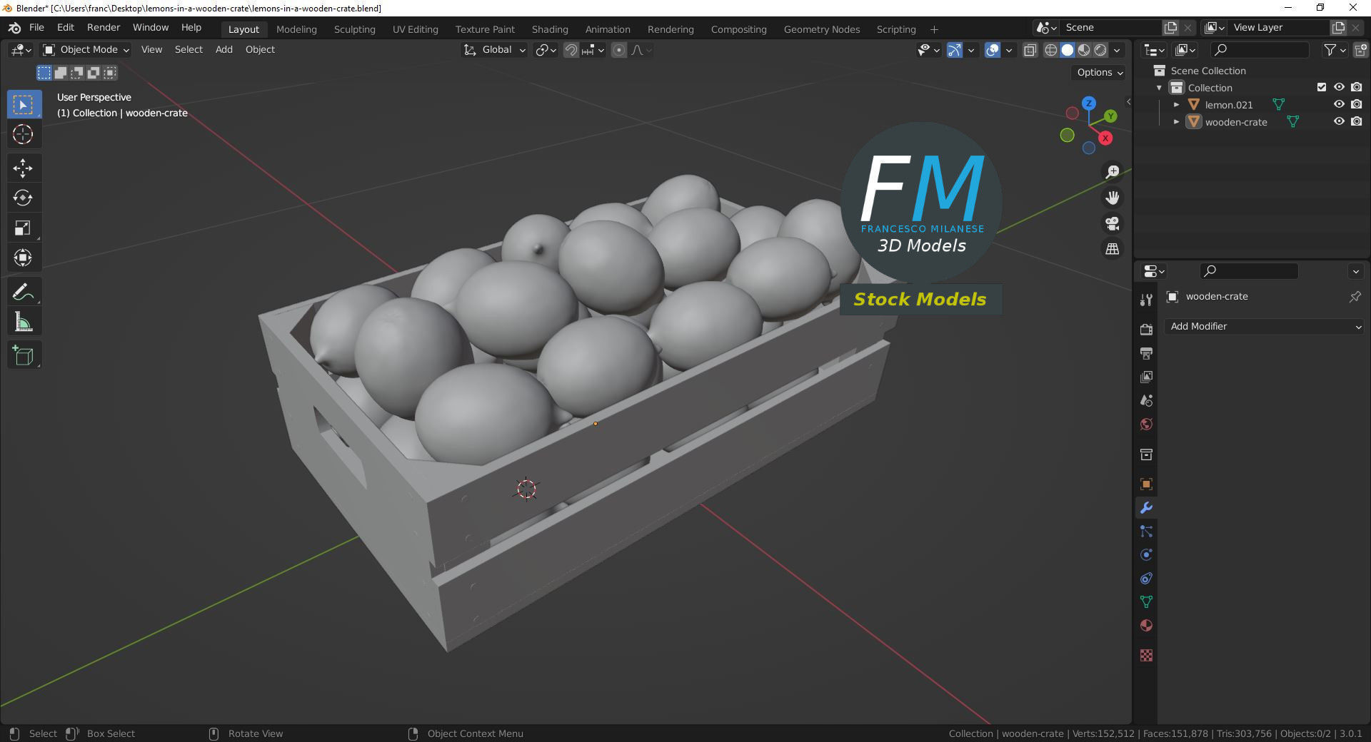 Lemons in a wooden crate 3D model_9