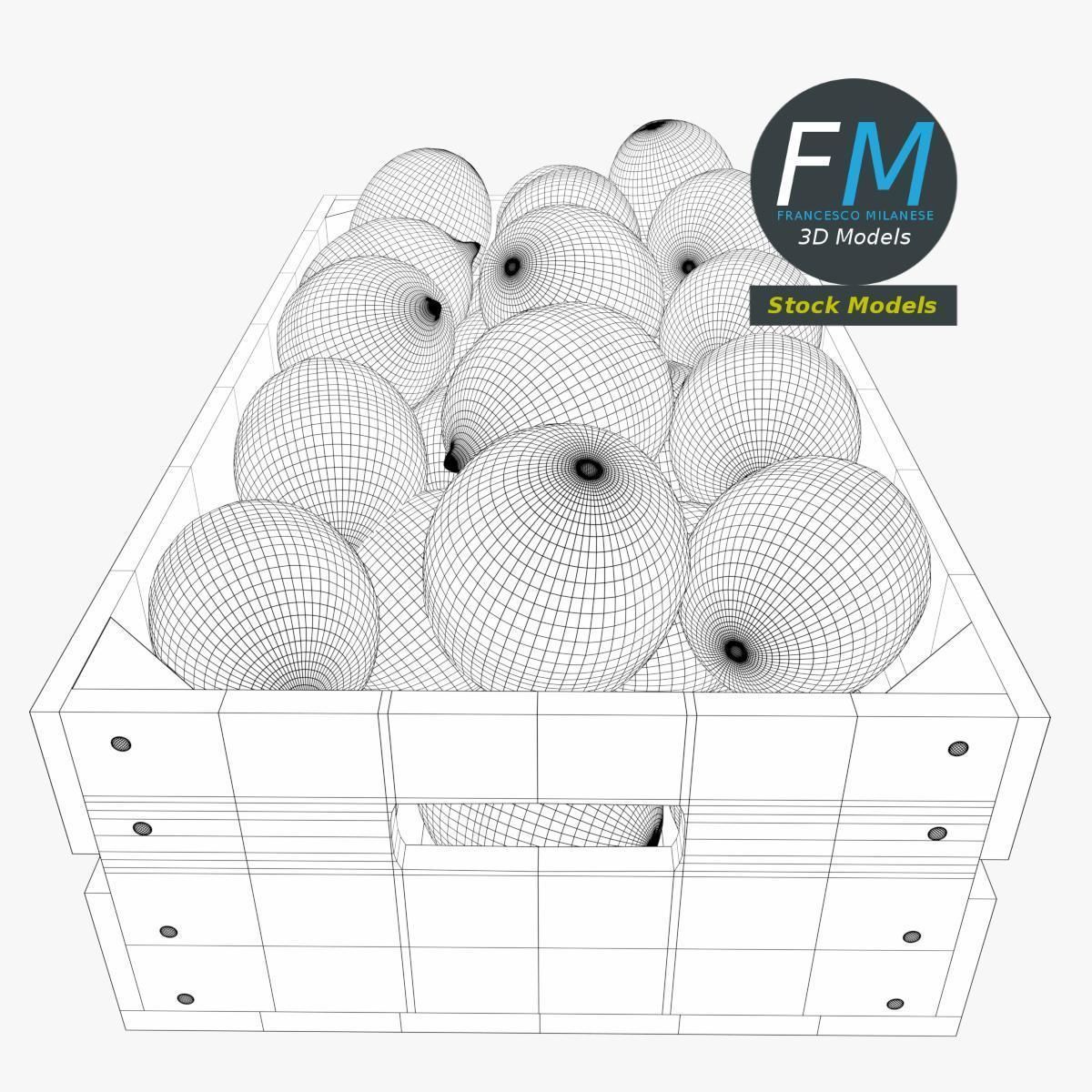 Lemons in a wooden crate 3D model_8