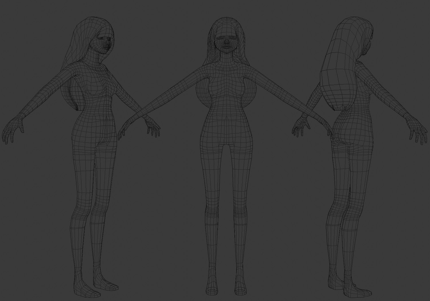 female girl for games blue hair rigged Low-poly 3D model_20