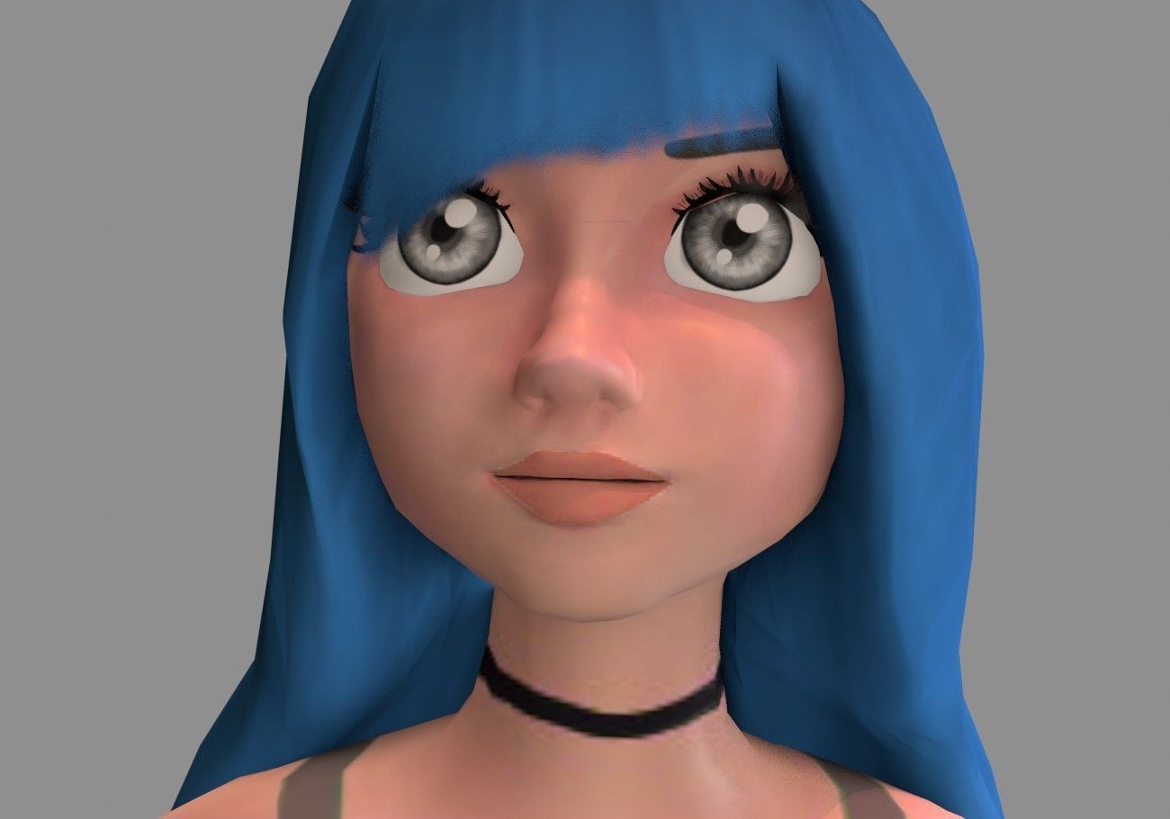 female girl for games blue hair rigged Low-poly 3D model_3