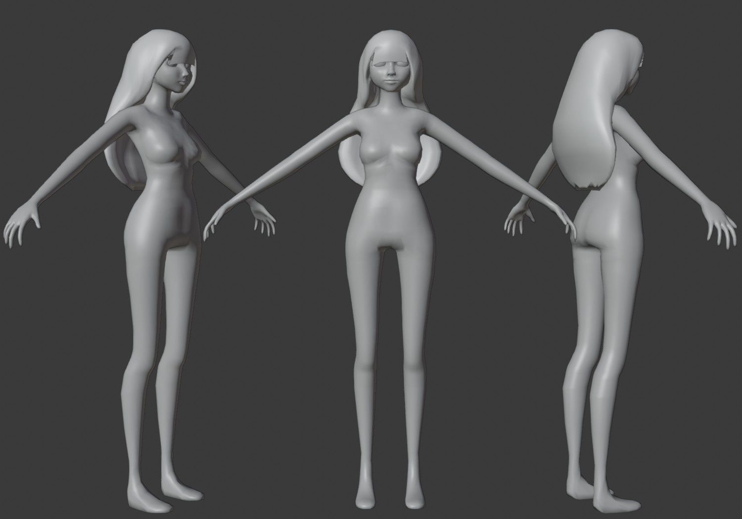 female girl for games blue hair rigged Low-poly 3D model_14