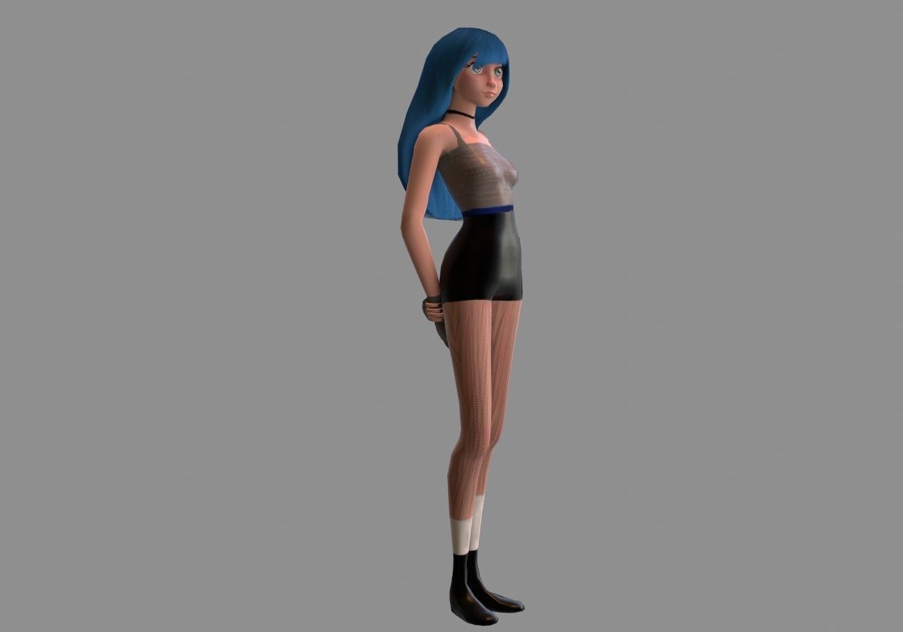 female girl for games blue hair rigged Low-poly 3D model_7