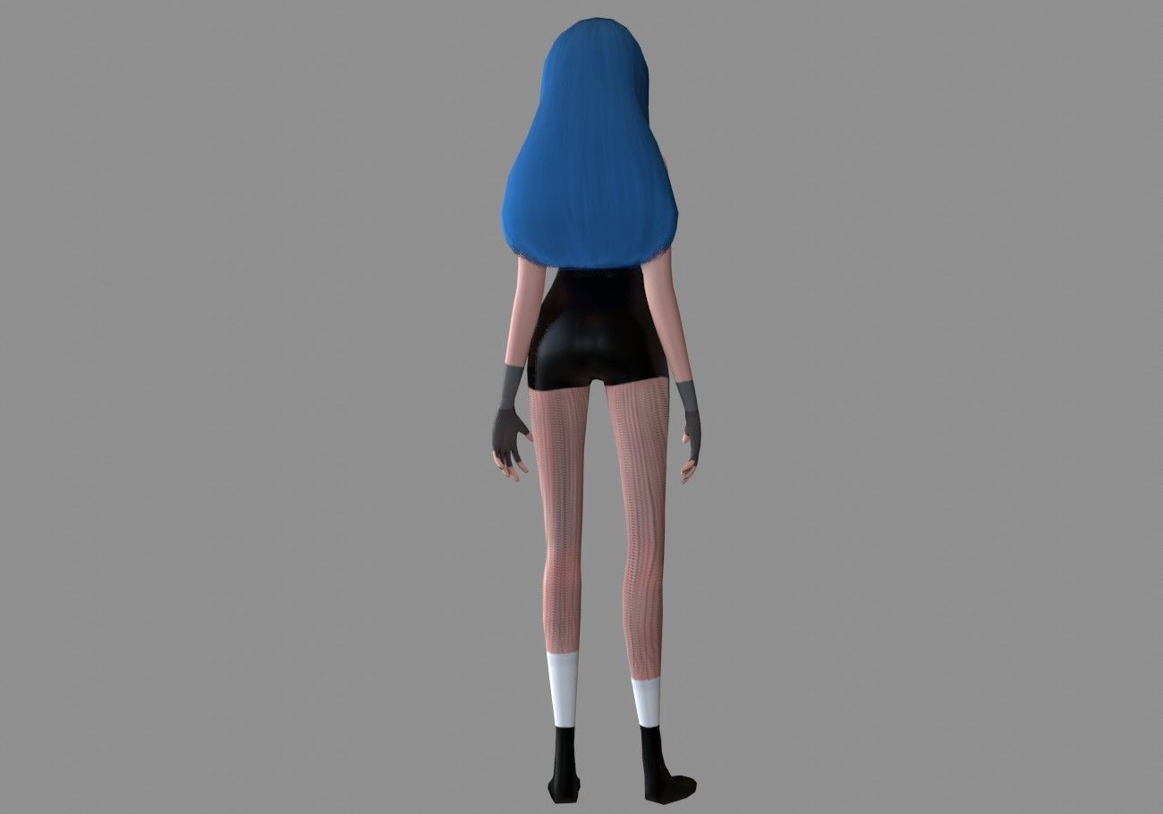 female girl for games blue hair rigged Low-poly 3D model_9