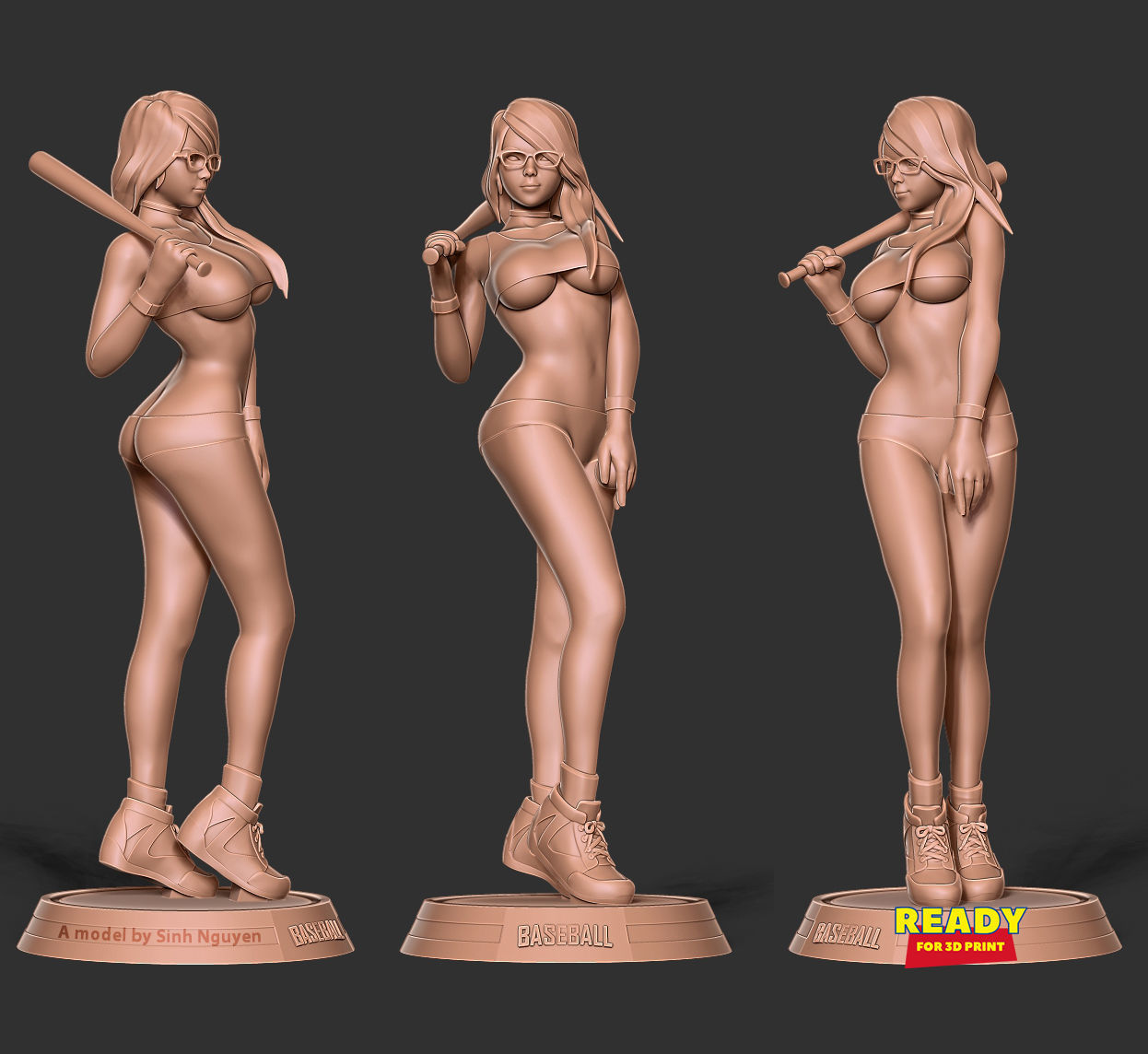 Female baseball player 3D print model_3