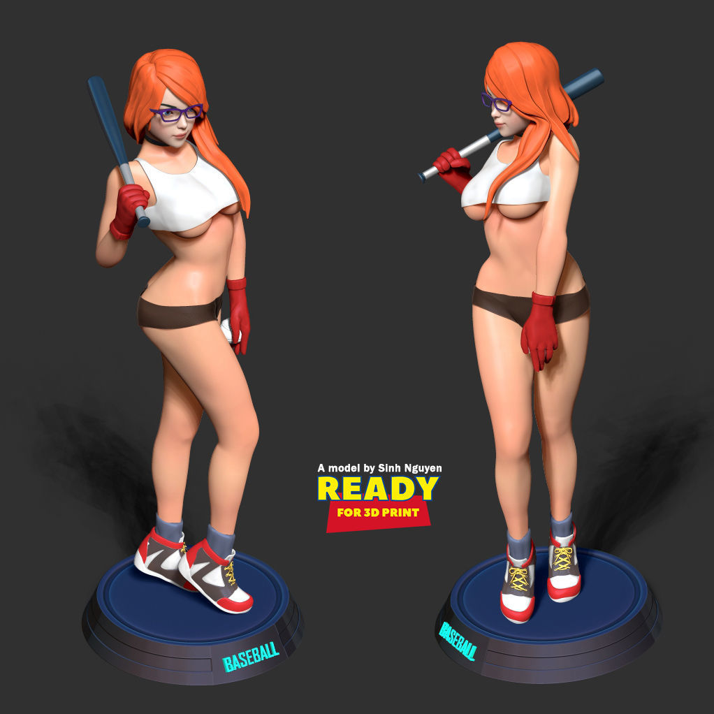 Female baseball player 3D print model_4