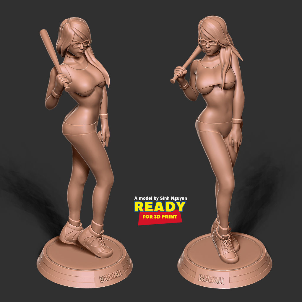 Female baseball player 3D print model_6