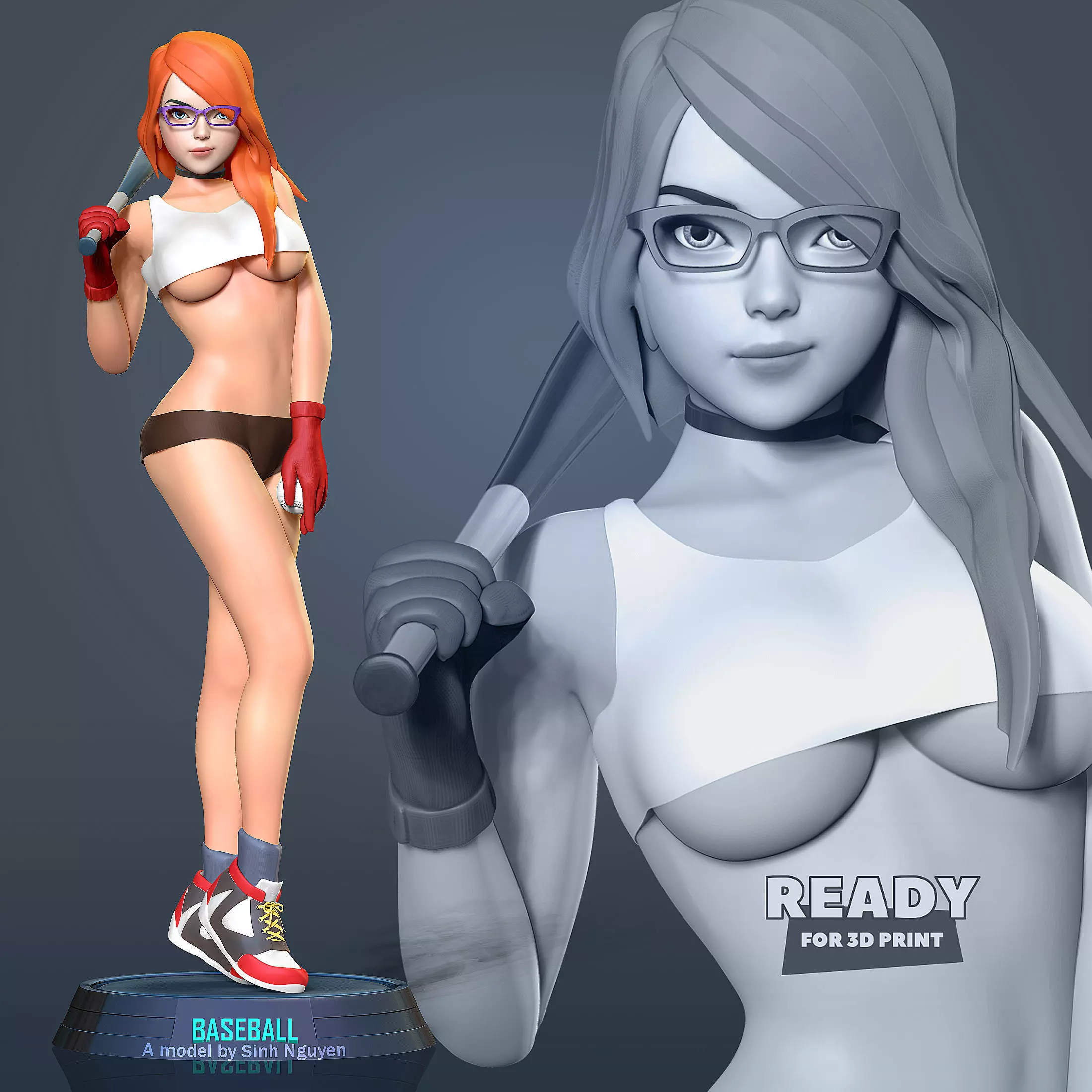 Female baseball player 3D print model_0