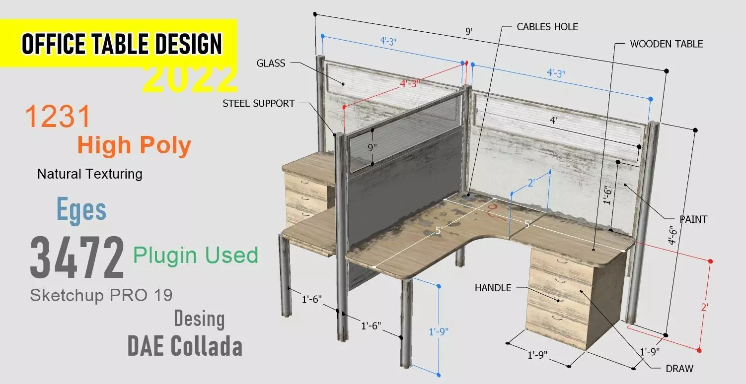 Computer Table Low-poly 3D model