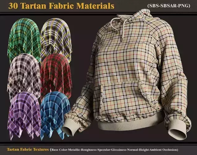 30 Tartan Fabric Materials-SBSAR Texture