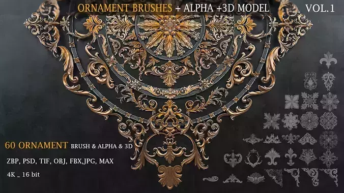 60 Ornament brushes and 3dmodel