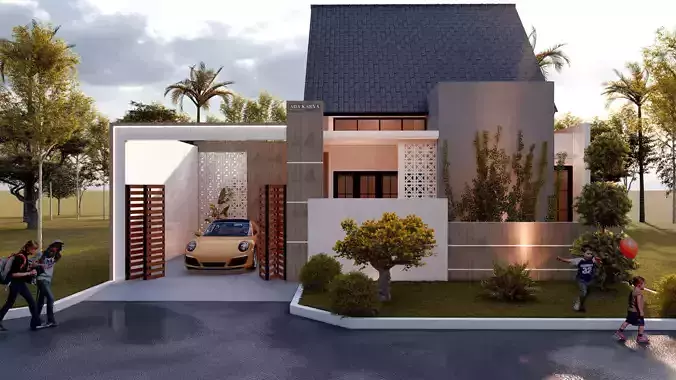 desain rumah 3d satu lantai