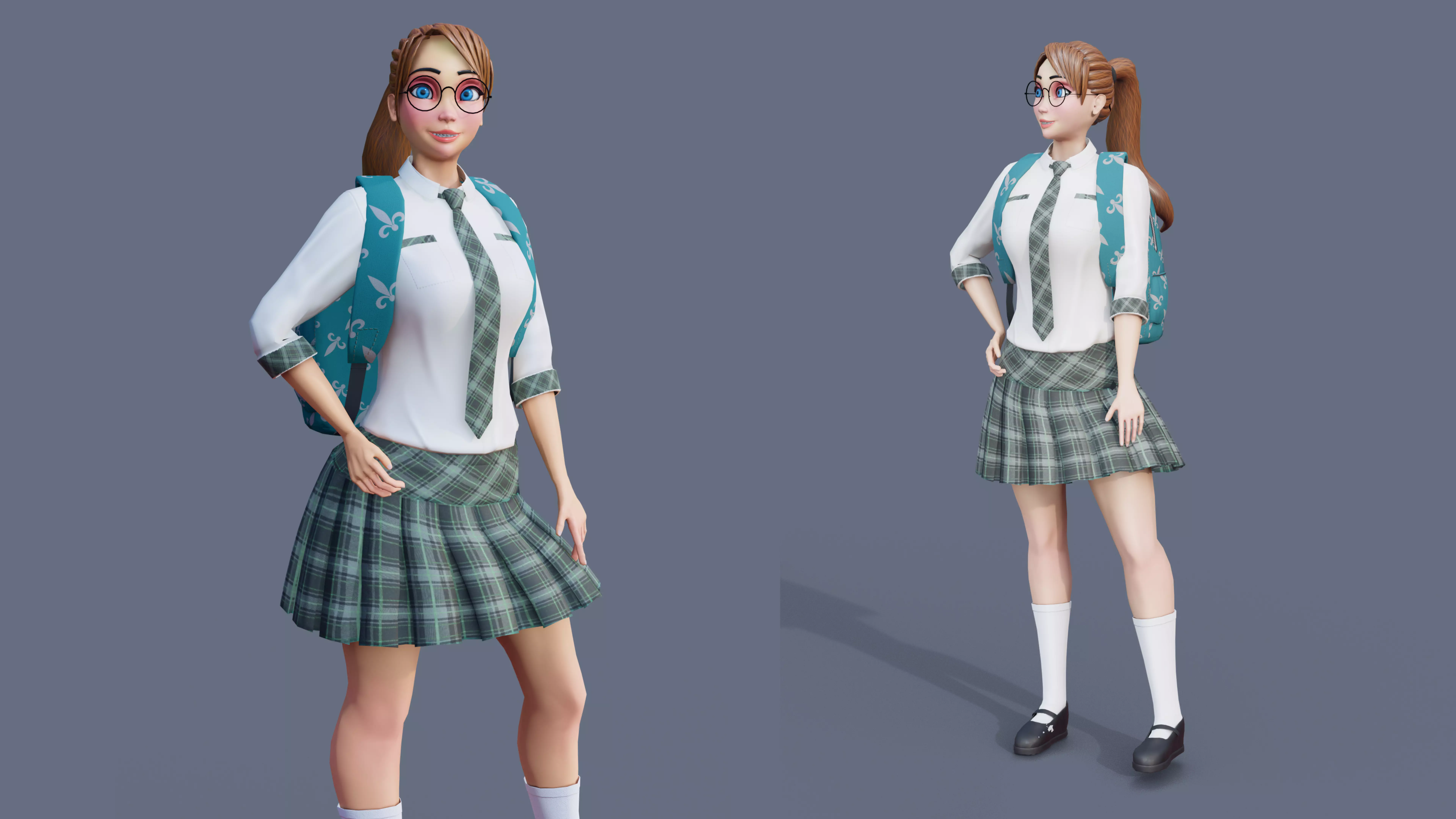 Cartoon School Girl Rigged Blender Low-poly 3D model