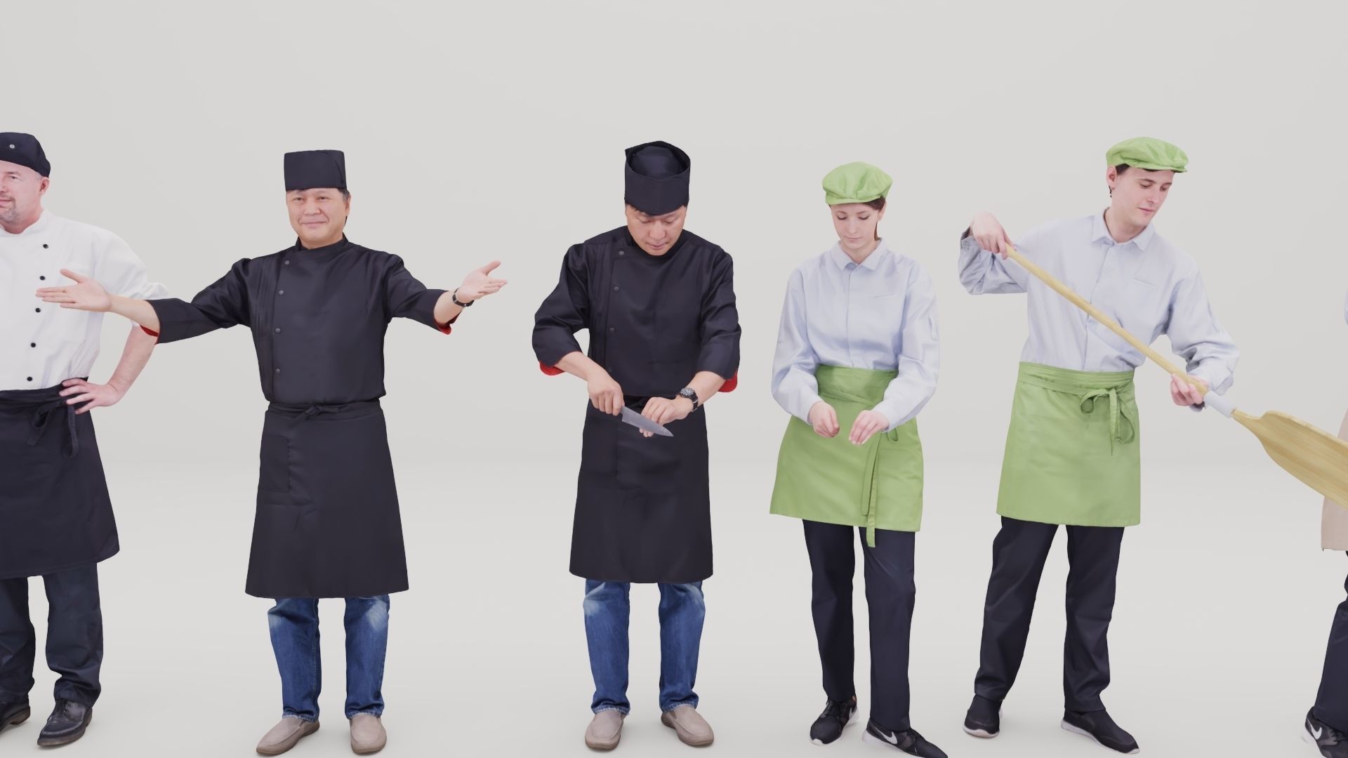 Restaurant Staff Characters  Low-poly 3D model_8