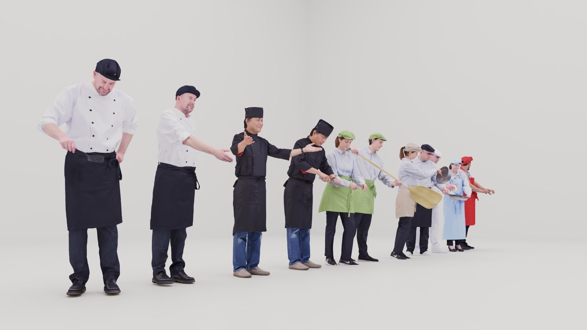 Restaurant Staff Characters  Low-poly 3D model_6