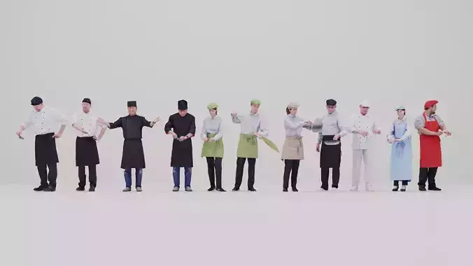 Restaurant Staff Characters  Low-poly 3D model
