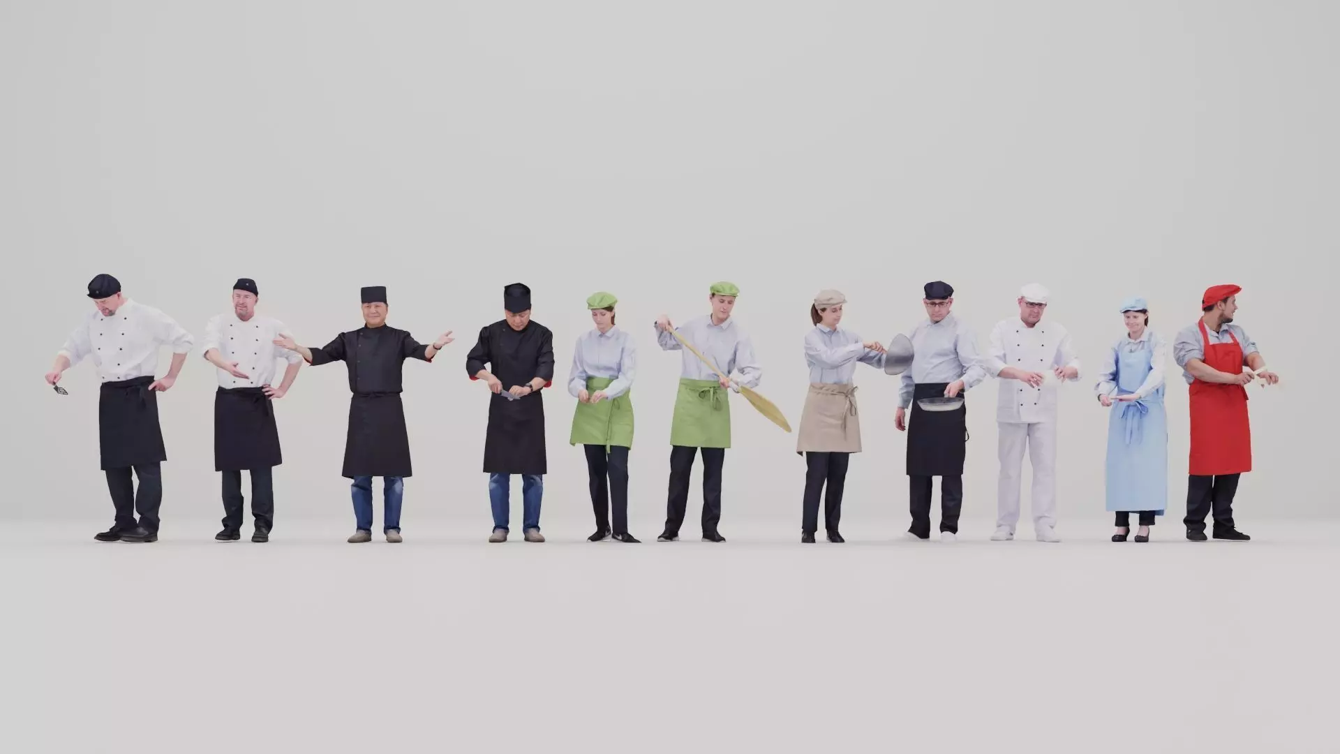 Restaurant Staff Characters  Low-poly 3D model_0