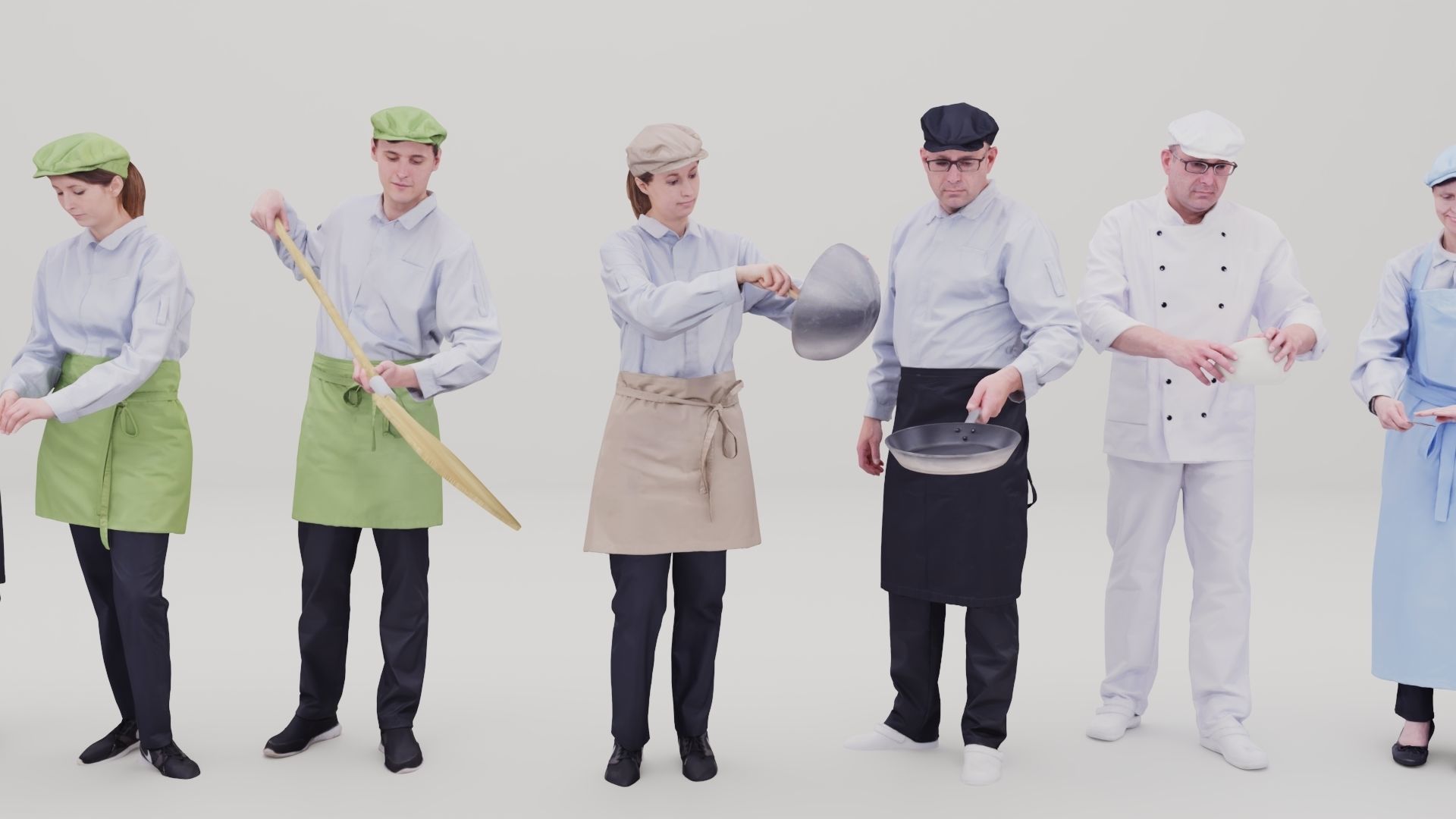 Restaurant Staff Characters  Low-poly 3D model_9