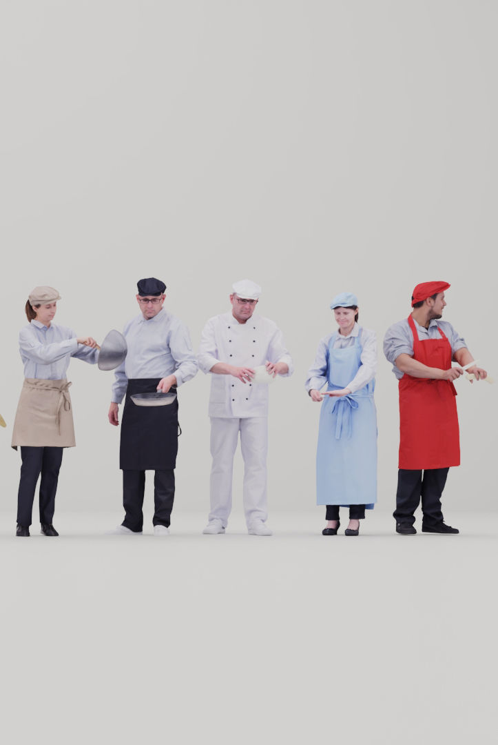 Restaurant Staff Characters  Low-poly 3D model_2