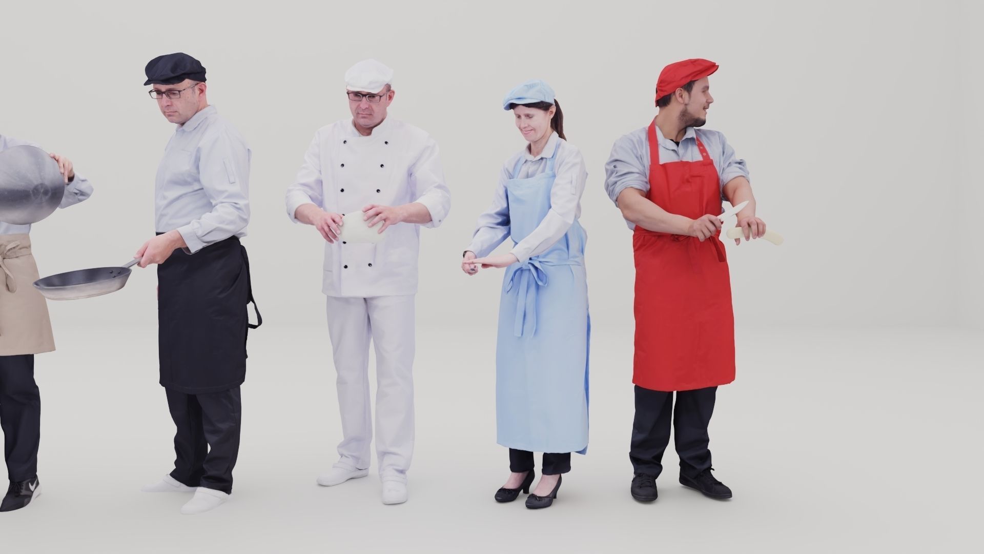 Restaurant Staff Characters  Low-poly 3D model_12