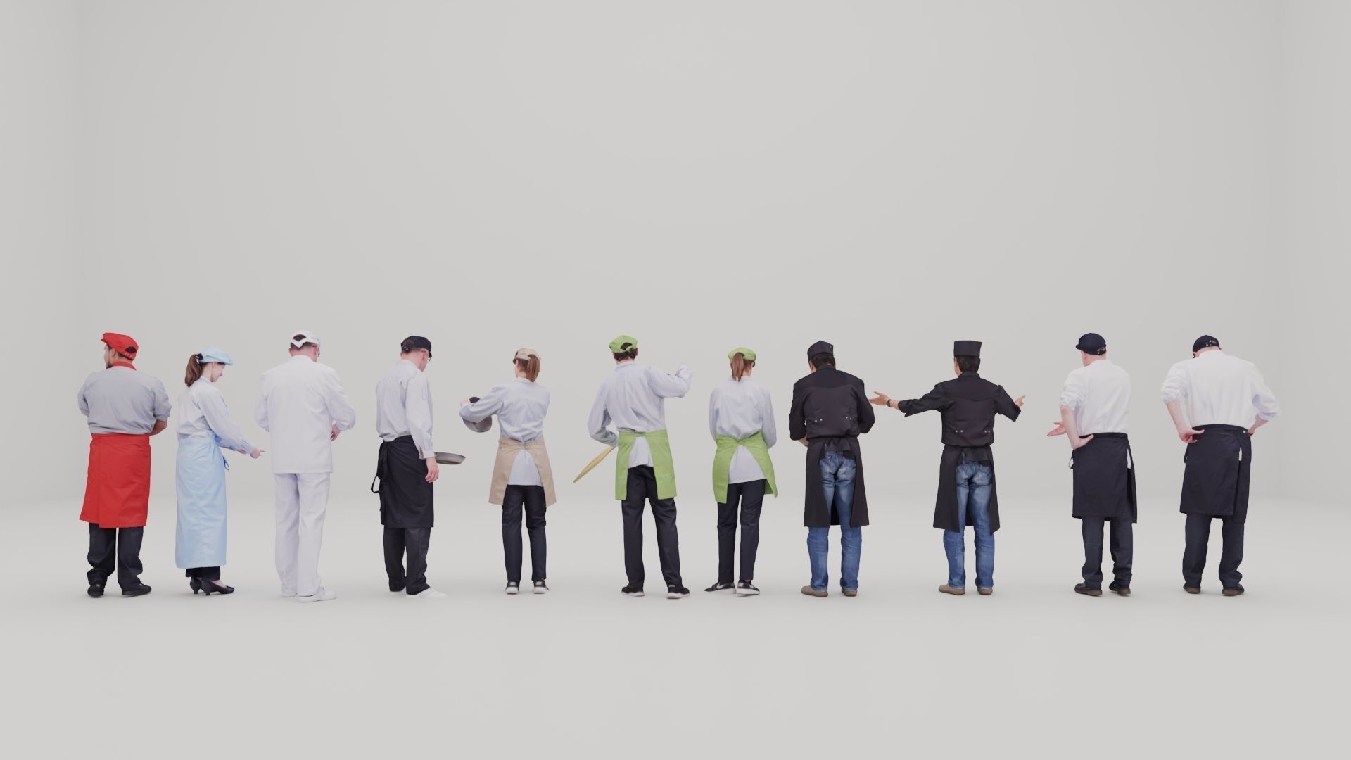 Restaurant Staff Characters  Low-poly 3D model_4