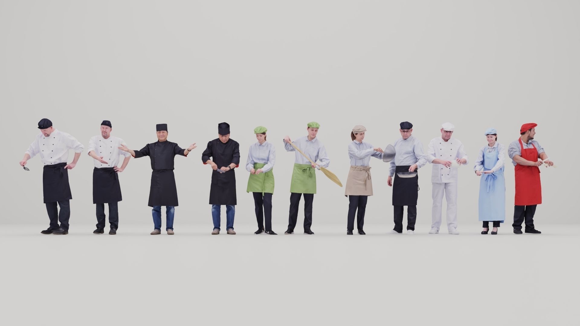 Restaurant Staff Characters  Low-poly 3D model_1