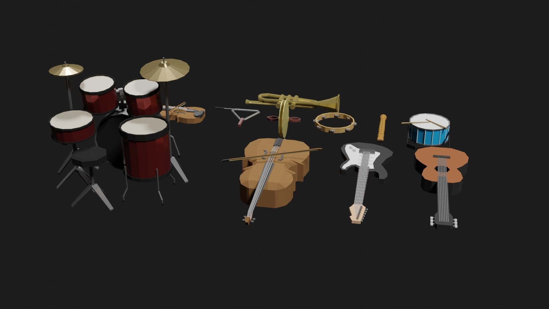 Lowpoly Instrument Set musical instruments Low-poly 3D model_22