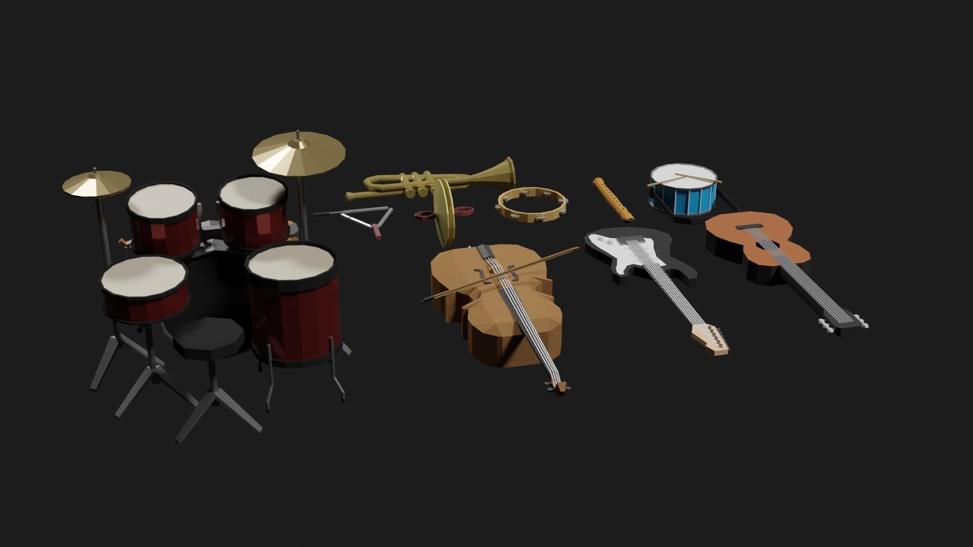 Lowpoly Instrument Set musical instruments Low-poly 3D model_20