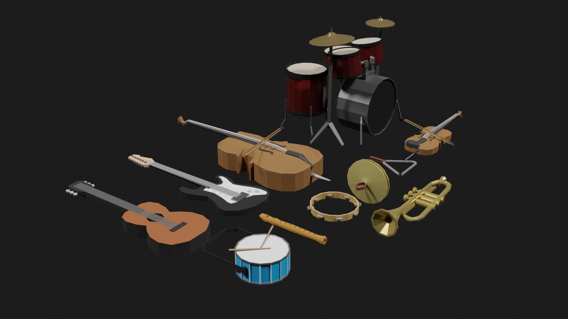 Lowpoly Instrument Set musical instruments Low-poly 3D model_29