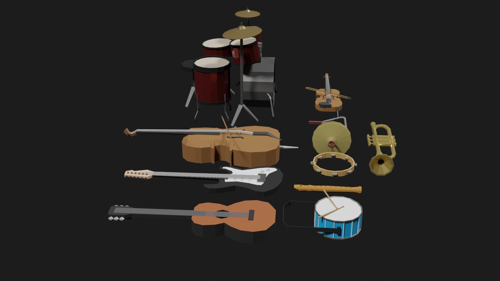 Lowpoly Instrument Set musical instruments Low-poly 3D model_27