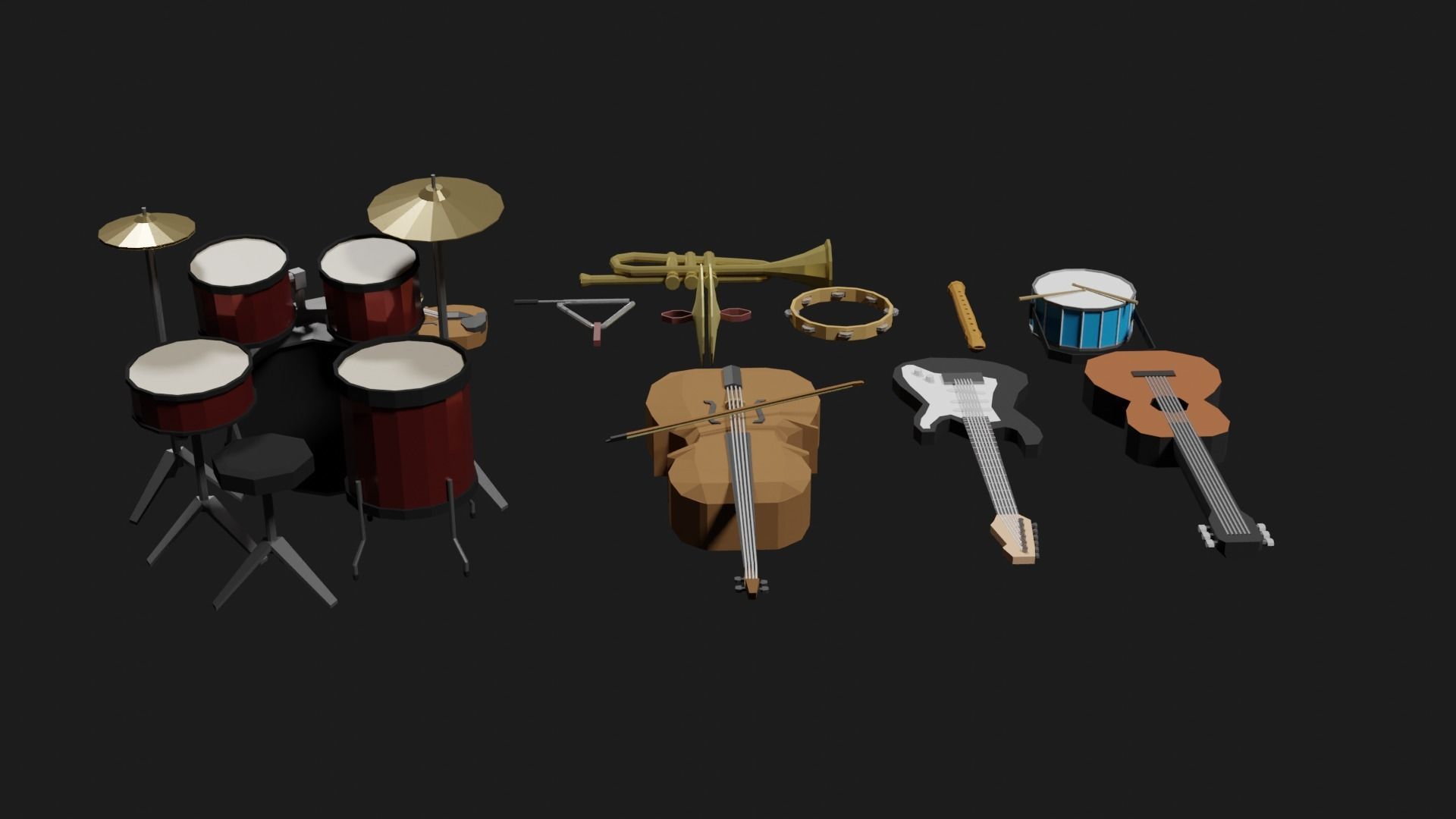 Lowpoly Instrument Set musical instruments Low-poly 3D model_21