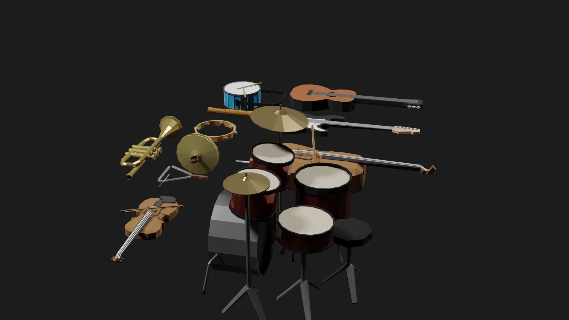 Lowpoly Instrument Set musical instruments Low-poly 3D model_14