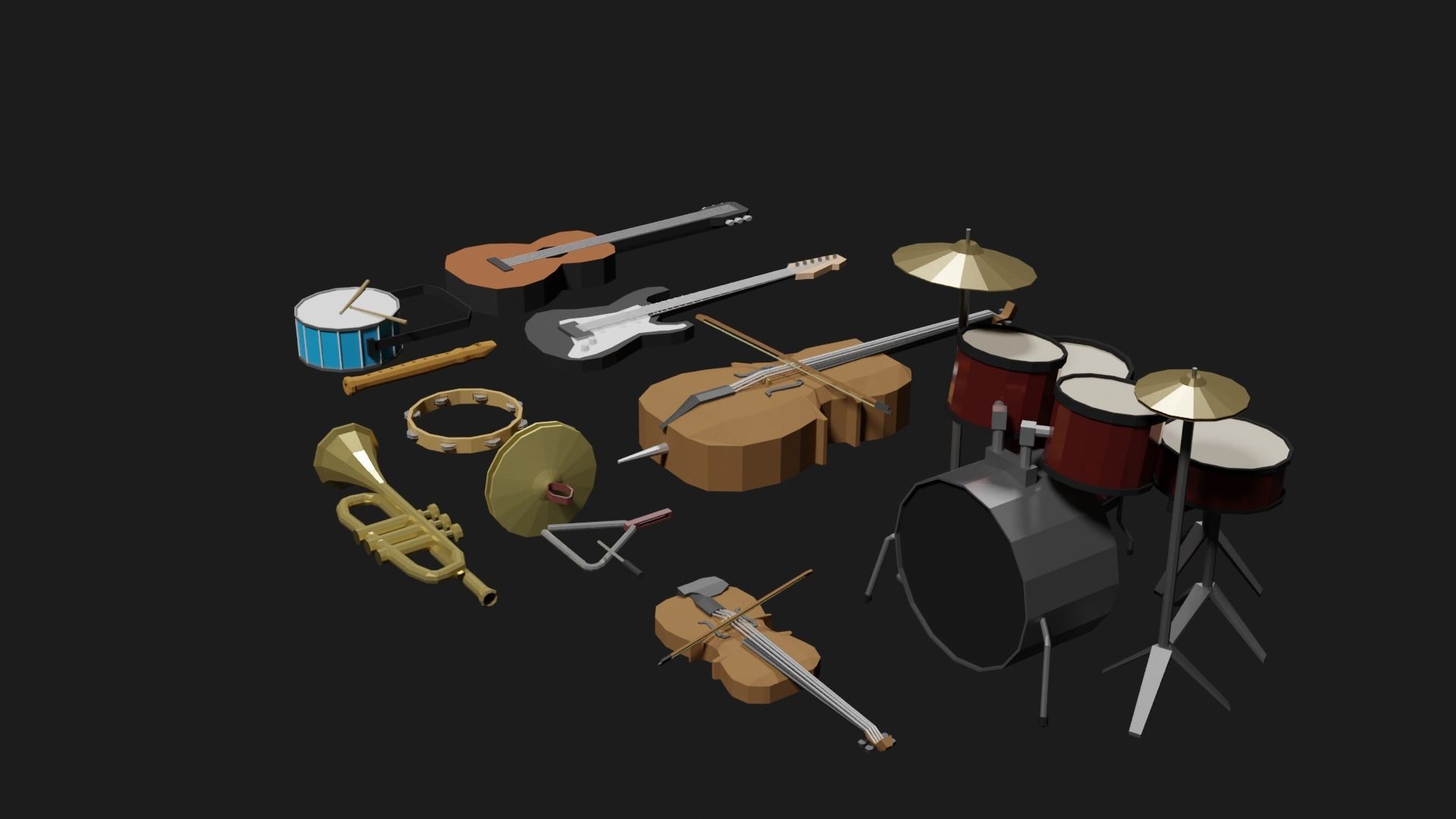 Lowpoly Instrument Set musical instruments Low-poly 3D model_10