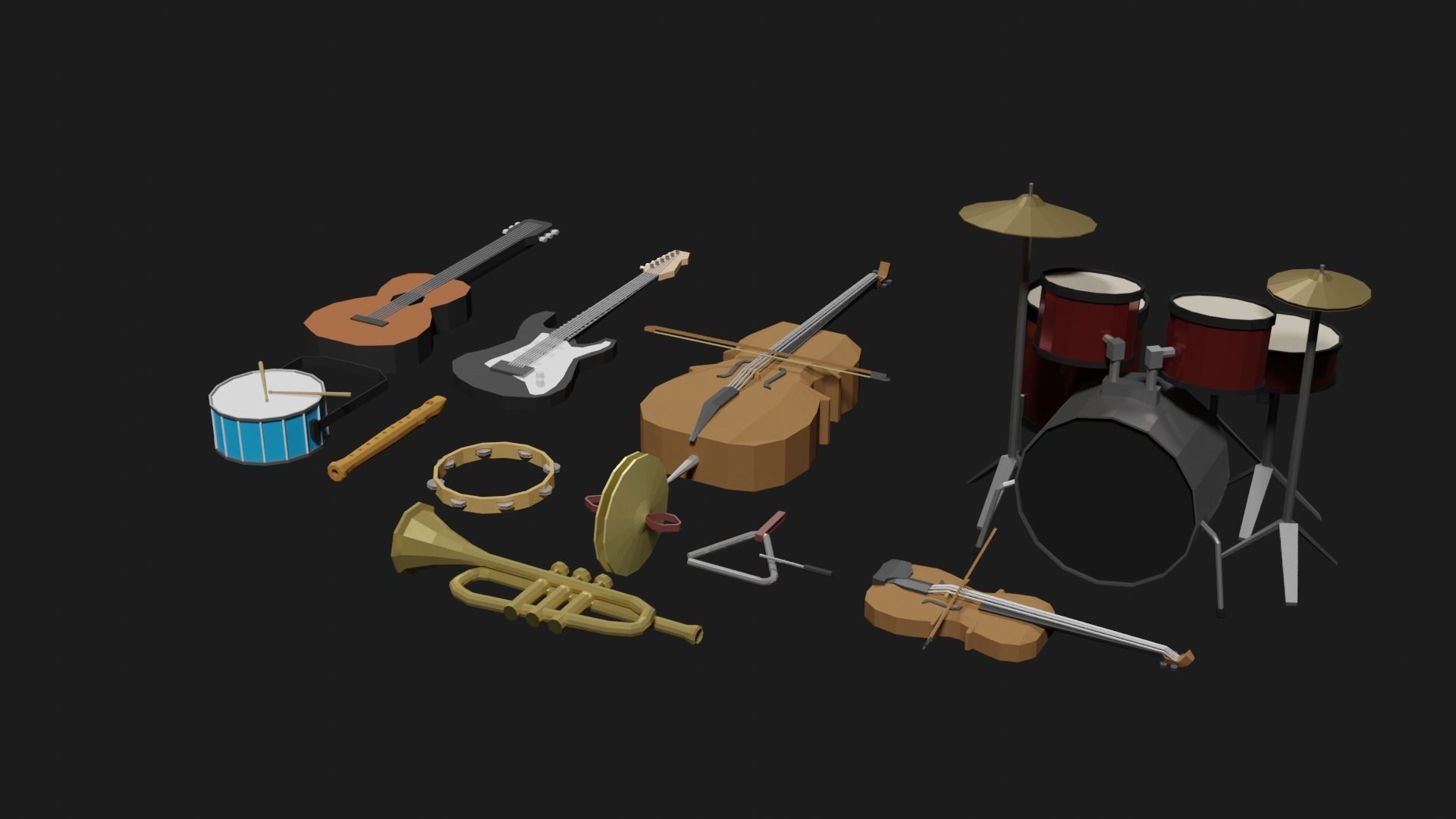Lowpoly Instrument Set musical instruments Low-poly 3D model_8