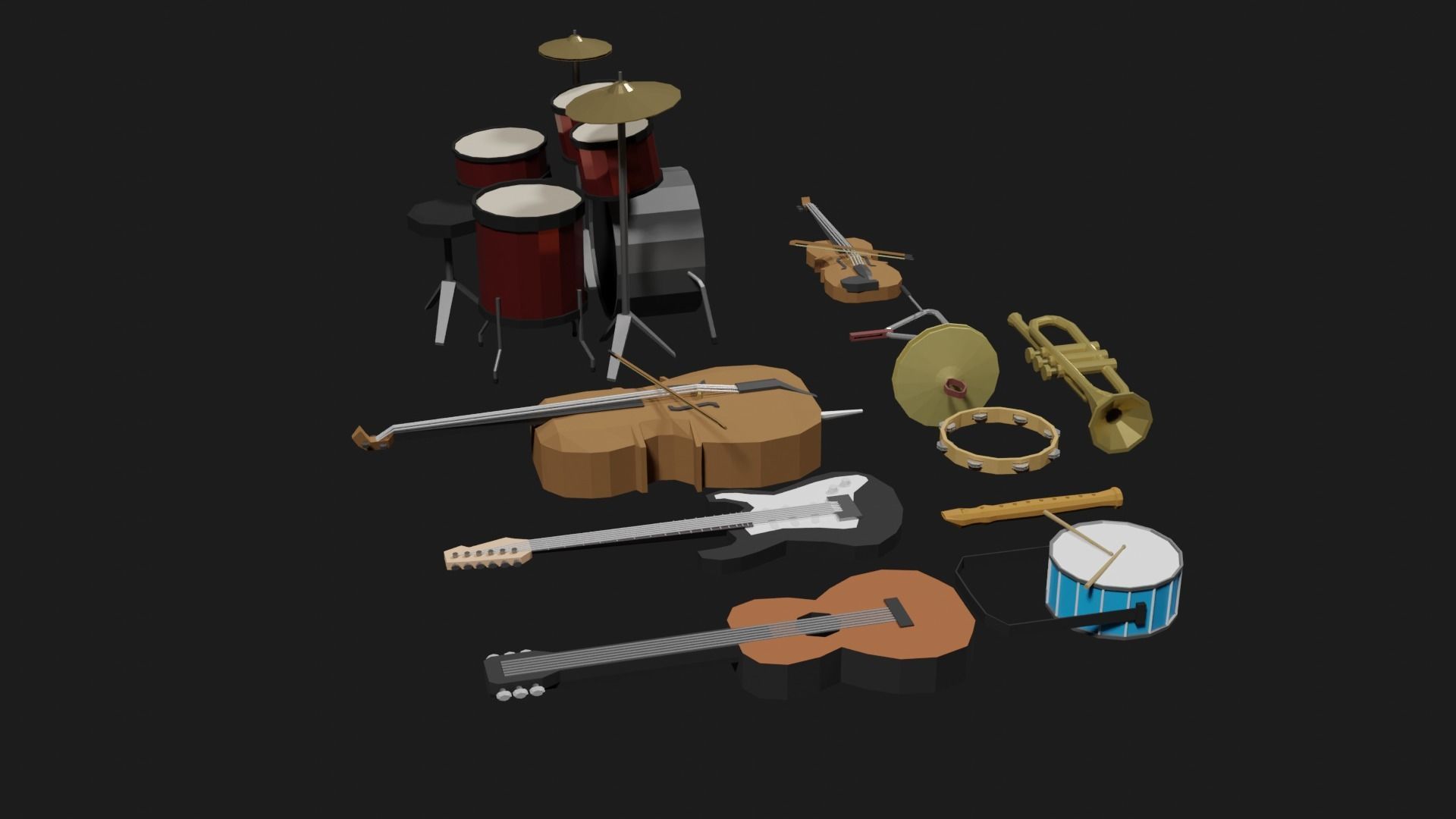 Lowpoly Instrument Set musical instruments Low-poly 3D model_26