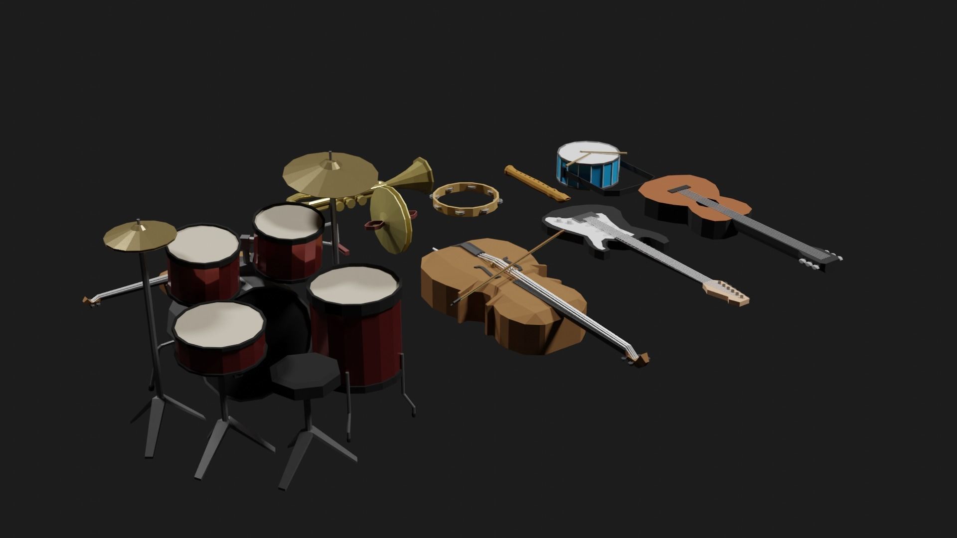 Lowpoly Instrument Set musical instruments Low-poly 3D model_18