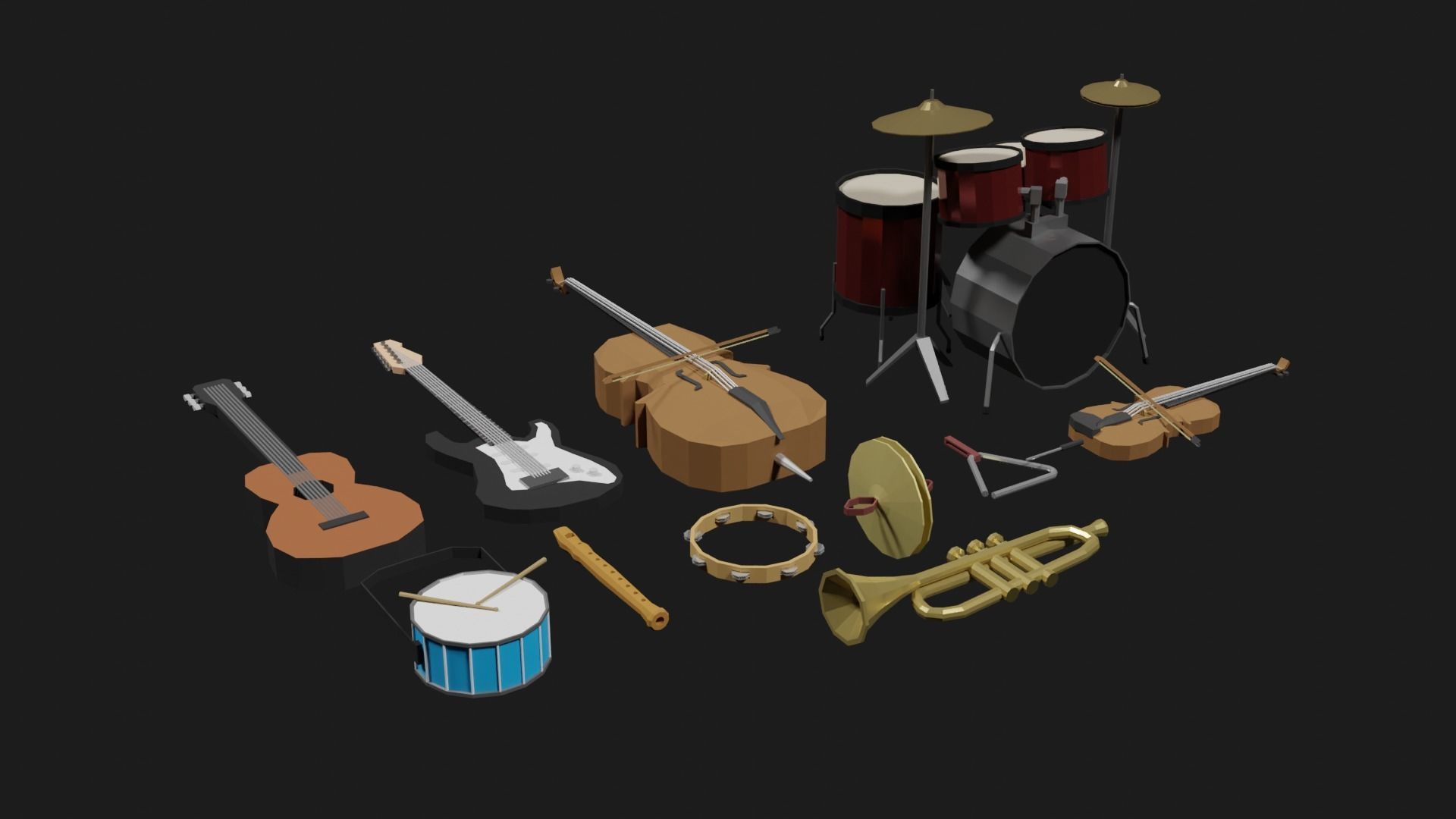 Lowpoly Instrument Set musical instruments Low-poly 3D model_33