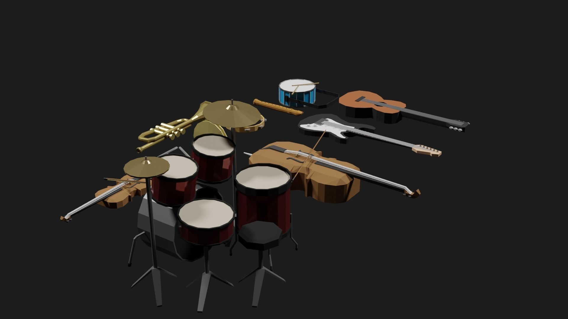 Lowpoly Instrument Set musical instruments Low-poly 3D model_16