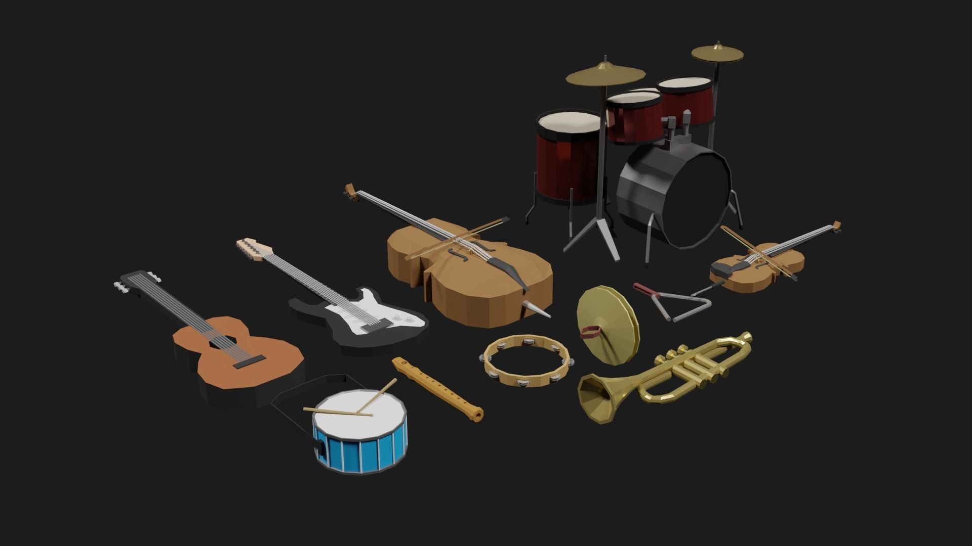 Lowpoly Instrument Set musical instruments Low-poly 3D model_2