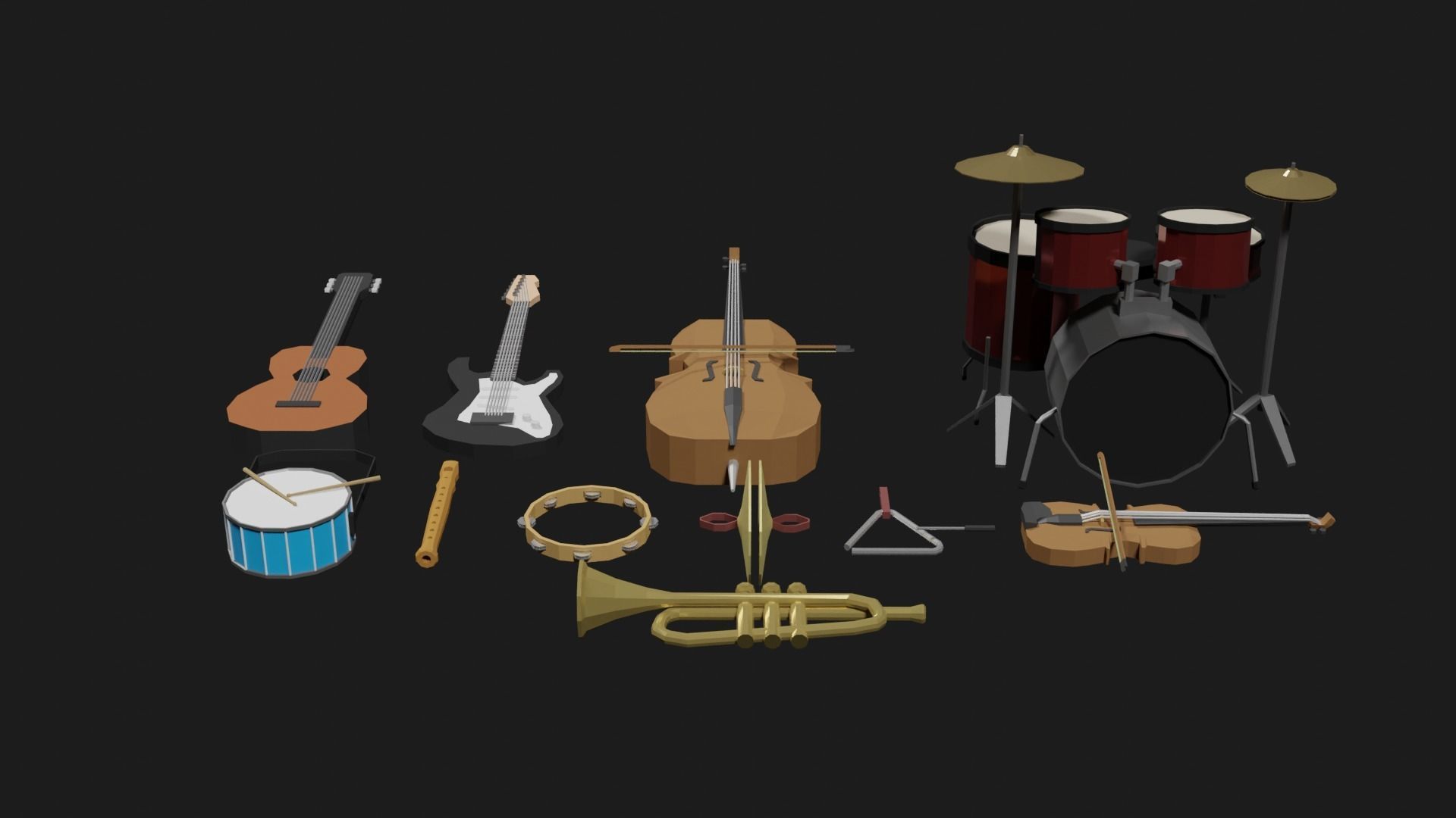 Lowpoly Instrument Set musical instruments Low-poly 3D model_6
