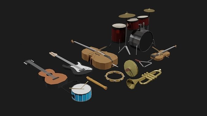 Lowpoly Instrument Set musical instruments Low-poly 3D model