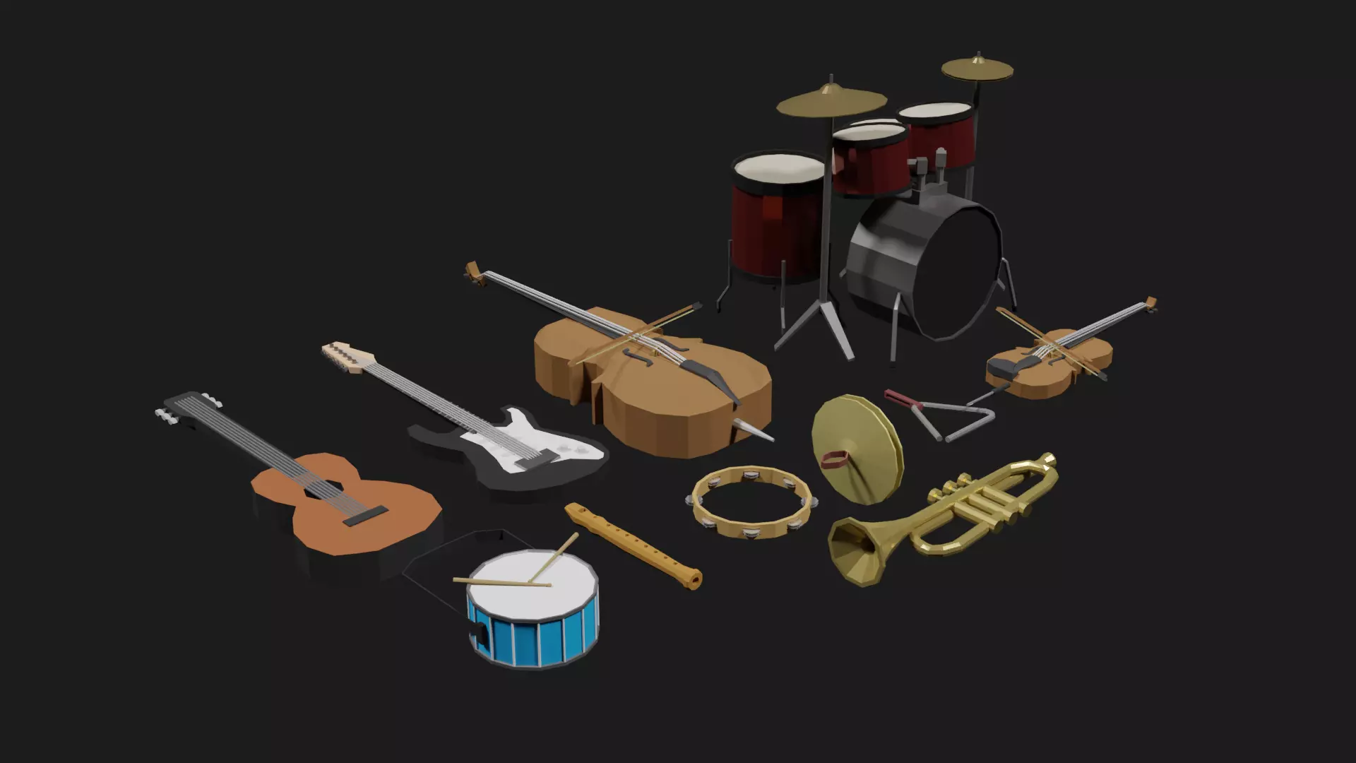 Lowpoly Instrument Set musical instruments Low-poly 3D model_0