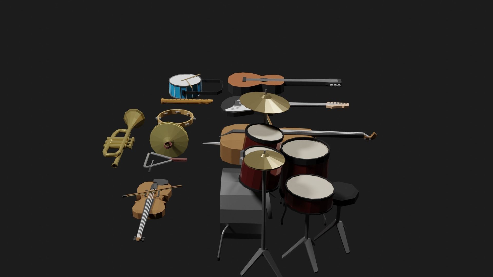 Lowpoly Instrument Set musical instruments Low-poly 3D model_13